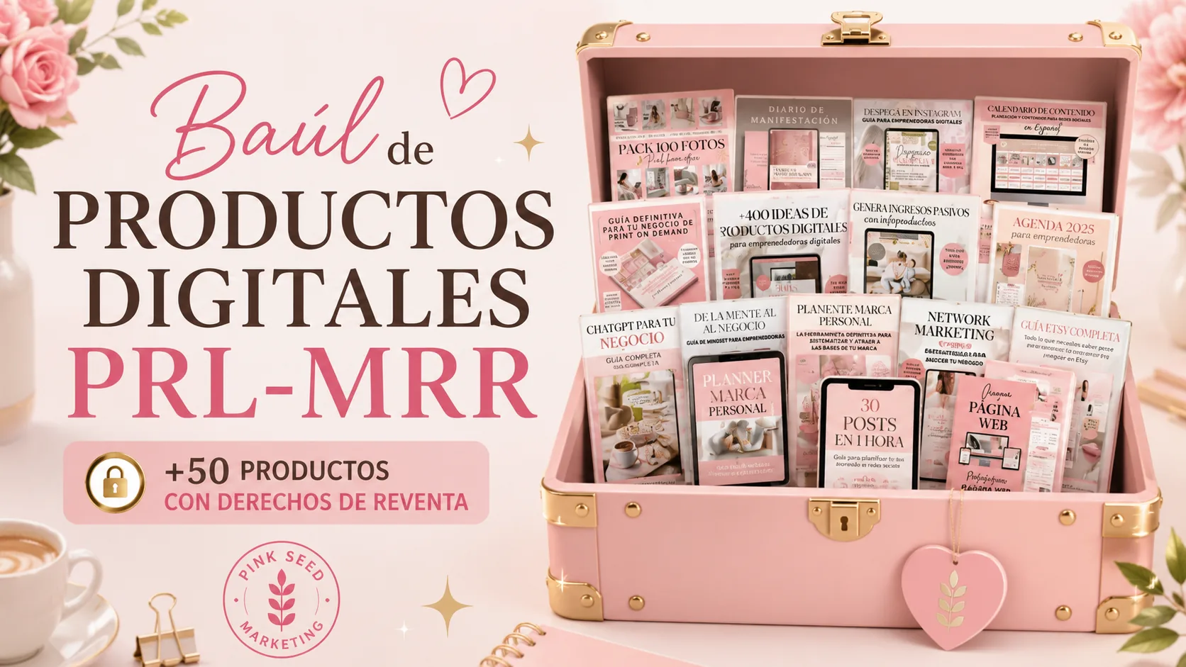 Baúl de productos digitales PLR-MRR: más de 50 productos con derechos de reventa