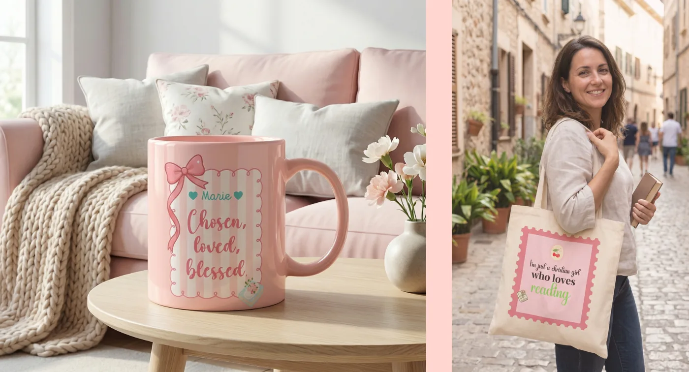Productos print on demand con diseños propios: taza personalizada y bolsa de tela